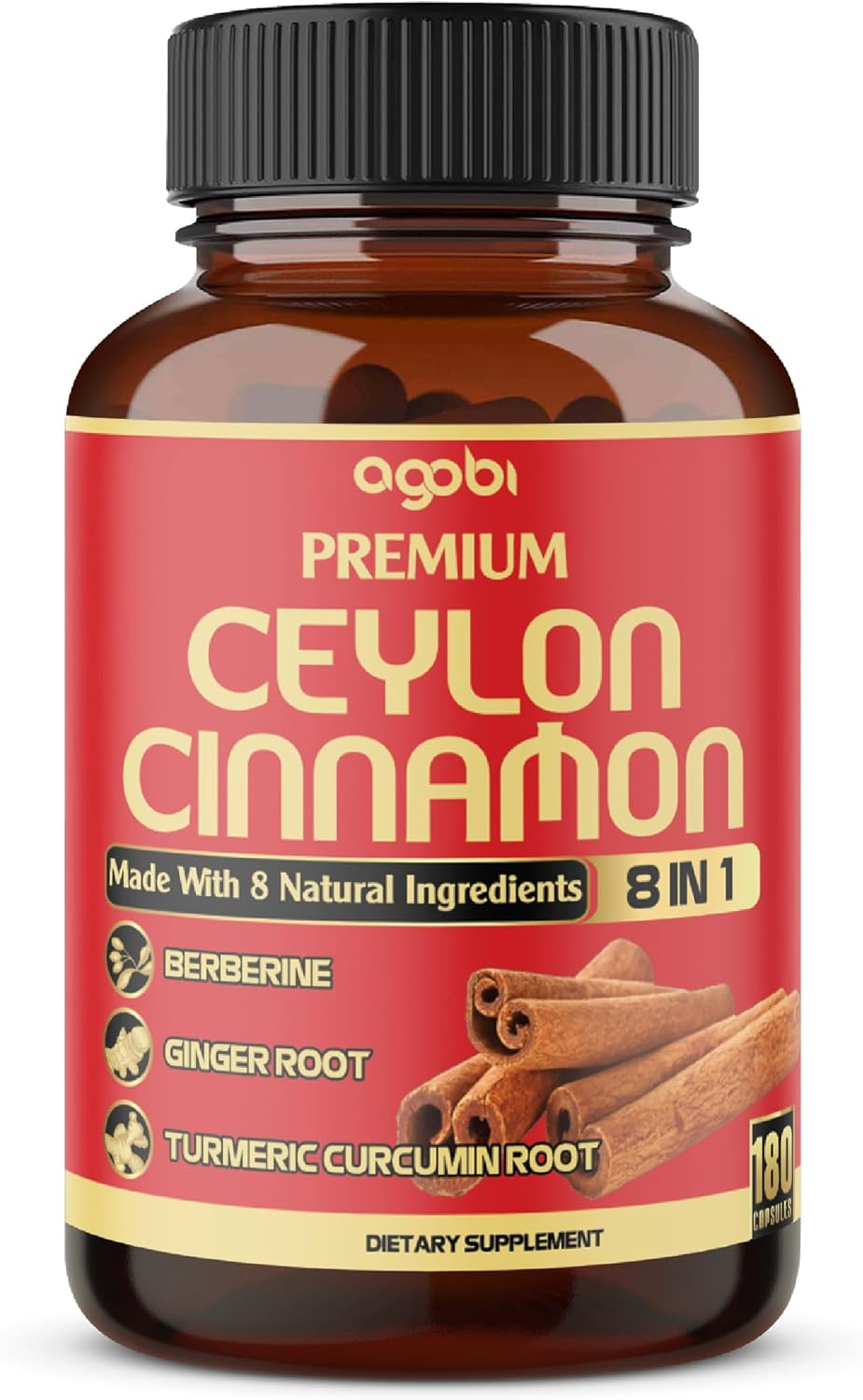 Premium Ceylon Cinnamon with Berberine - Combined Turmeric, Ginger, Gymnema Sylvestre, and 3 More - 1Pack 180 Capsules - 3 Month Supply