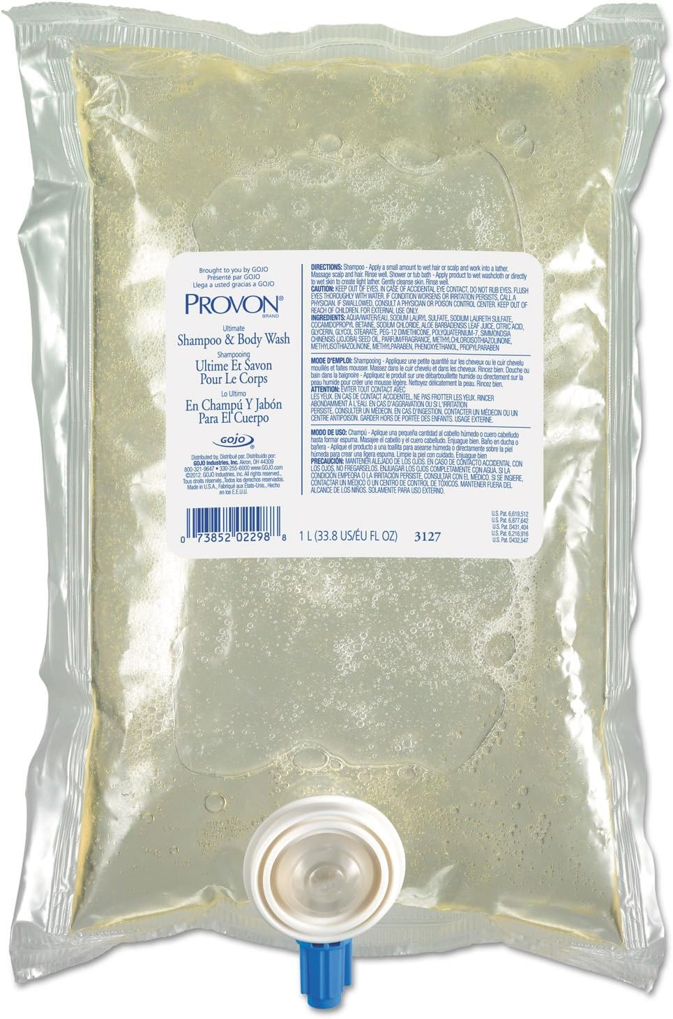 Provon Ultimate Shampoo & Body Wash, Herbal Scent, Pearl White, 1000 Ml Refill, 8/Ct