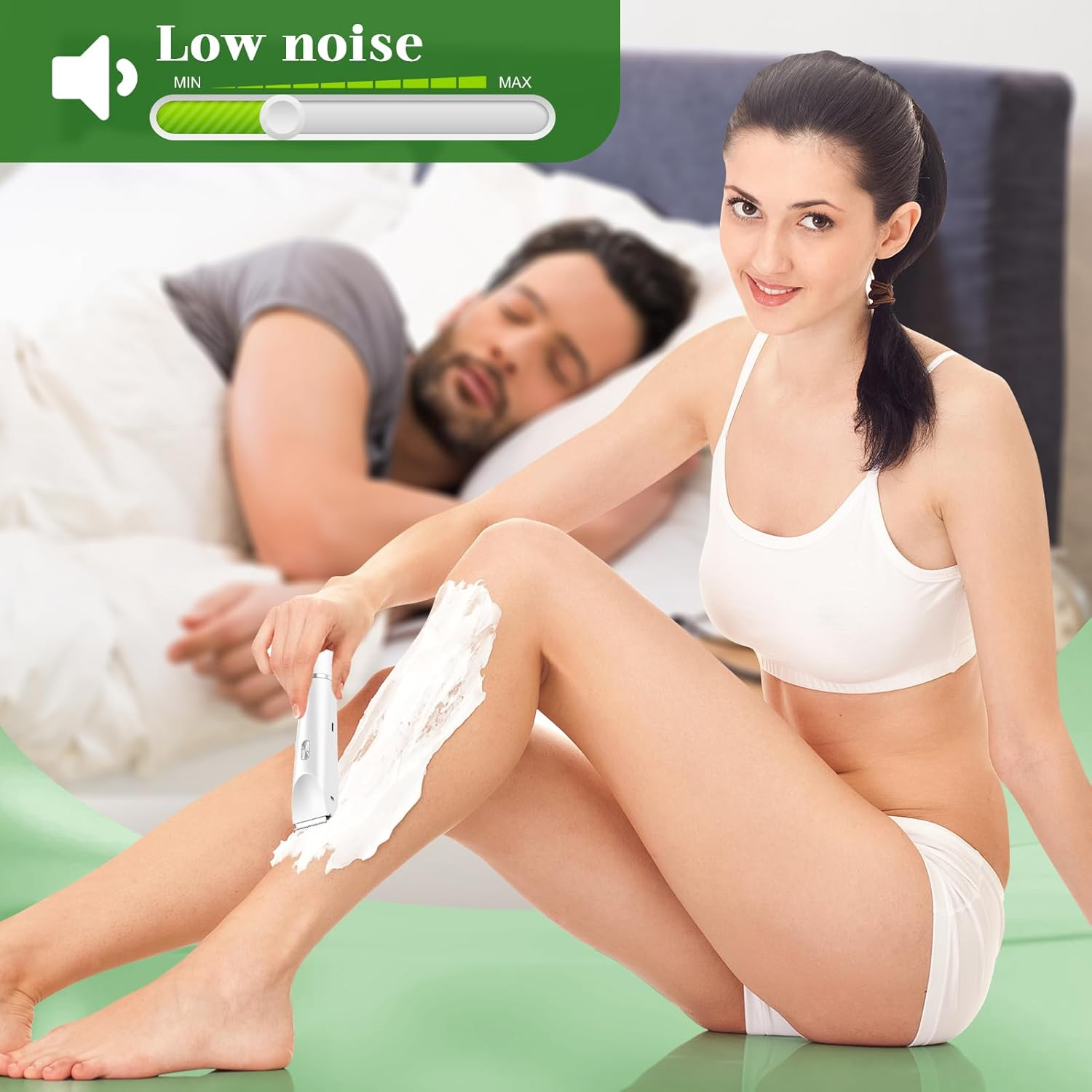 Electric Lady Shaver for Women, 2 in 1 Bikini Trimmer Women Wet and Dry, IPX7 Waterproof Rechargeable Electric Razor for Bikini Underarms Legs Arms Body Face(White) image number 6