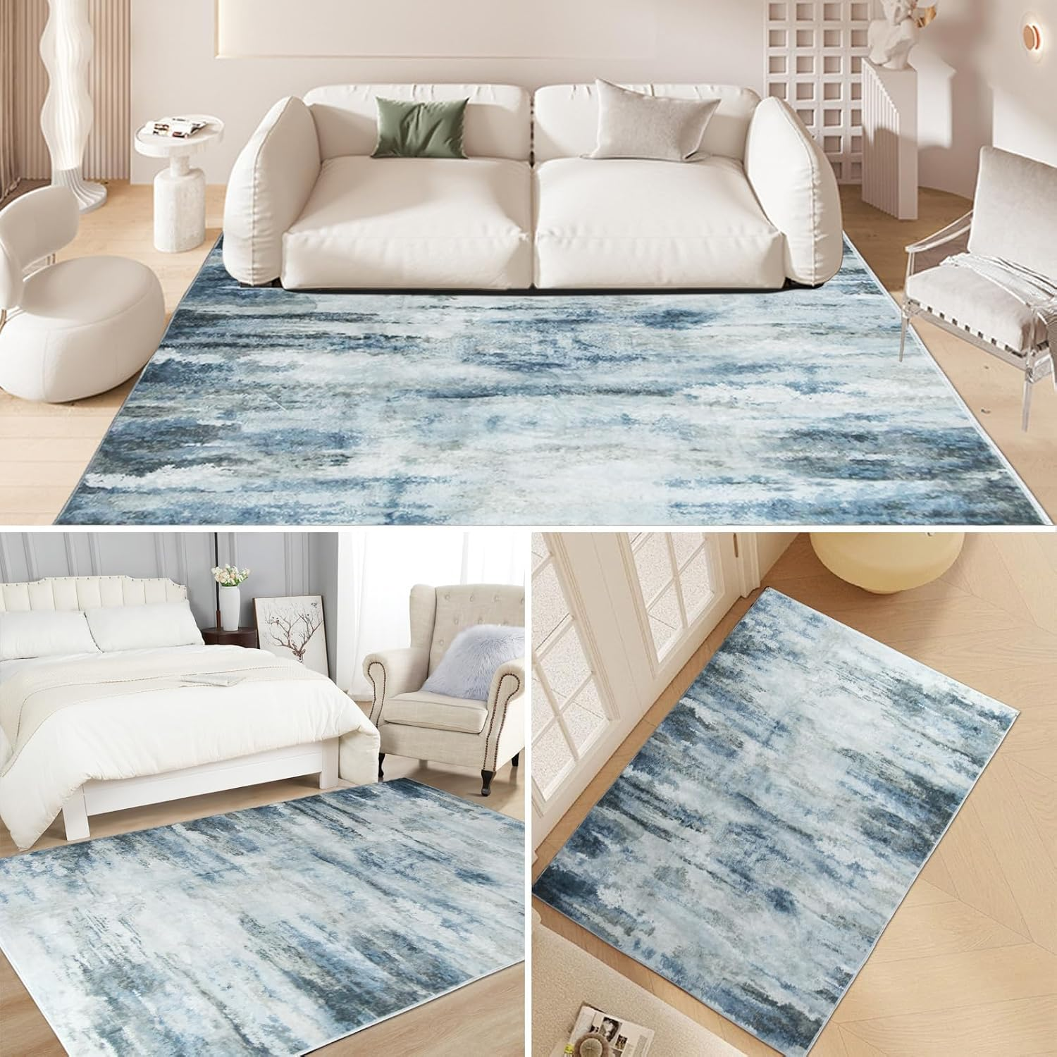 Bouzaak Area Rugs for Living Room Bedroom,Modern Floor Rugs Non-Slip Machine Washable Large Rugs Abstract Design Foldable Carpet for Home Decor (160 X 200Cm) image number 1