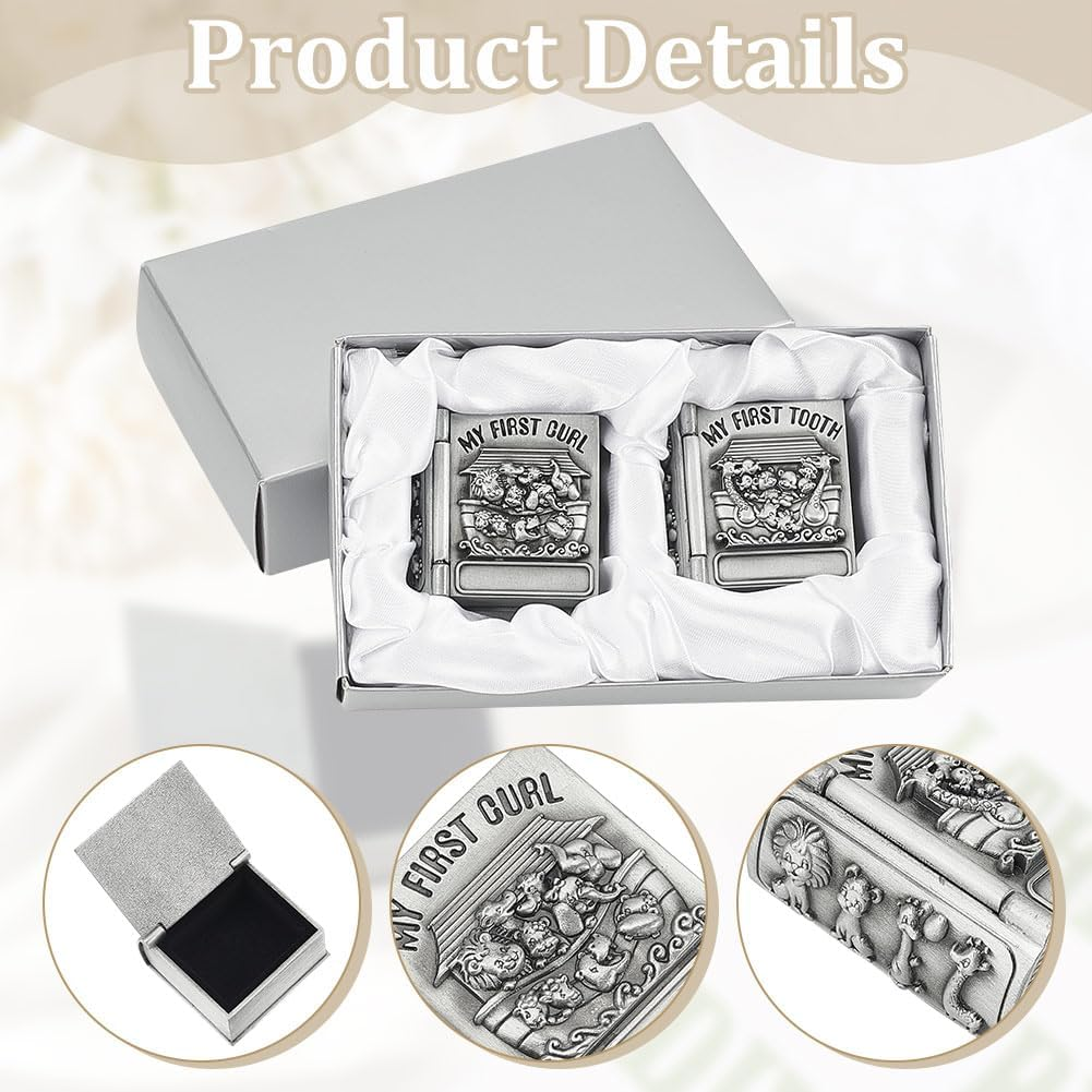 FINGERINSPIRE 2Pcs My First Curl and My First Tooth Keepsake Box Antique Silver Tooth Collection Organizer Holder My First Curl and Tooth Keepsake Box Set for Babies to Keep the Childhood Memory - Elephant Shape image number 6