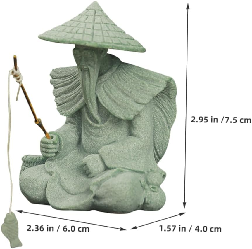 GARVALON Aquarium Decoration Fisherman Figurine Mini Fisherman Statue Garden Decor image number 3