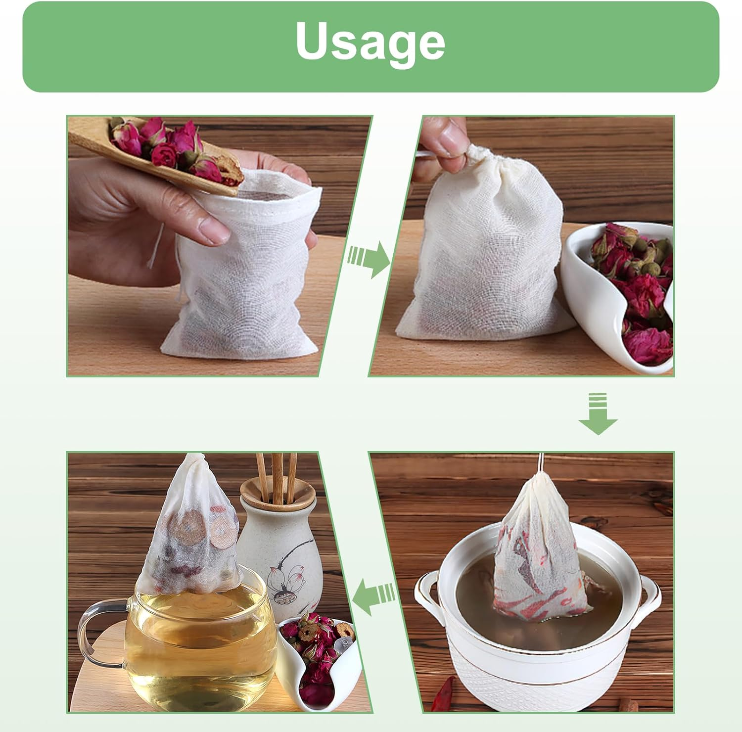24 Pcs Spice Bags for Cooking, 4X3 Inch Reusable Muslin Spice Bags for Tea, Coffee, Broth & Soup Straining, Unbleached Cheesecloth Filter Bags for Herbs, Spices Storage & Cooking Accessories