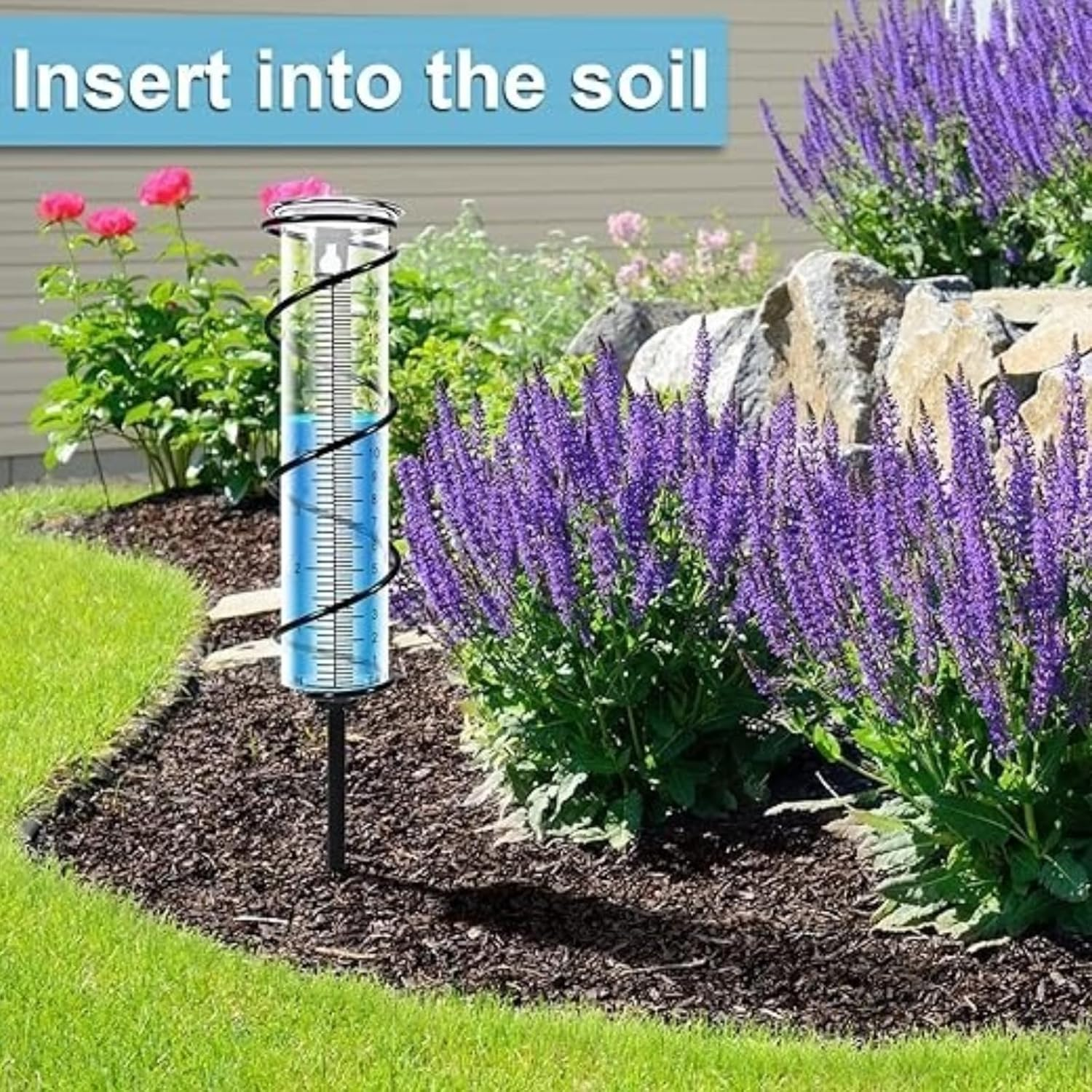 FOTIOMRG Garden Rain Gauge with Spiral Design Clear Plastic Tube with Metal Stake, 8.86In Height, Decorative Outdoor Water Measurement Tool for Garden, Yard, Lawn