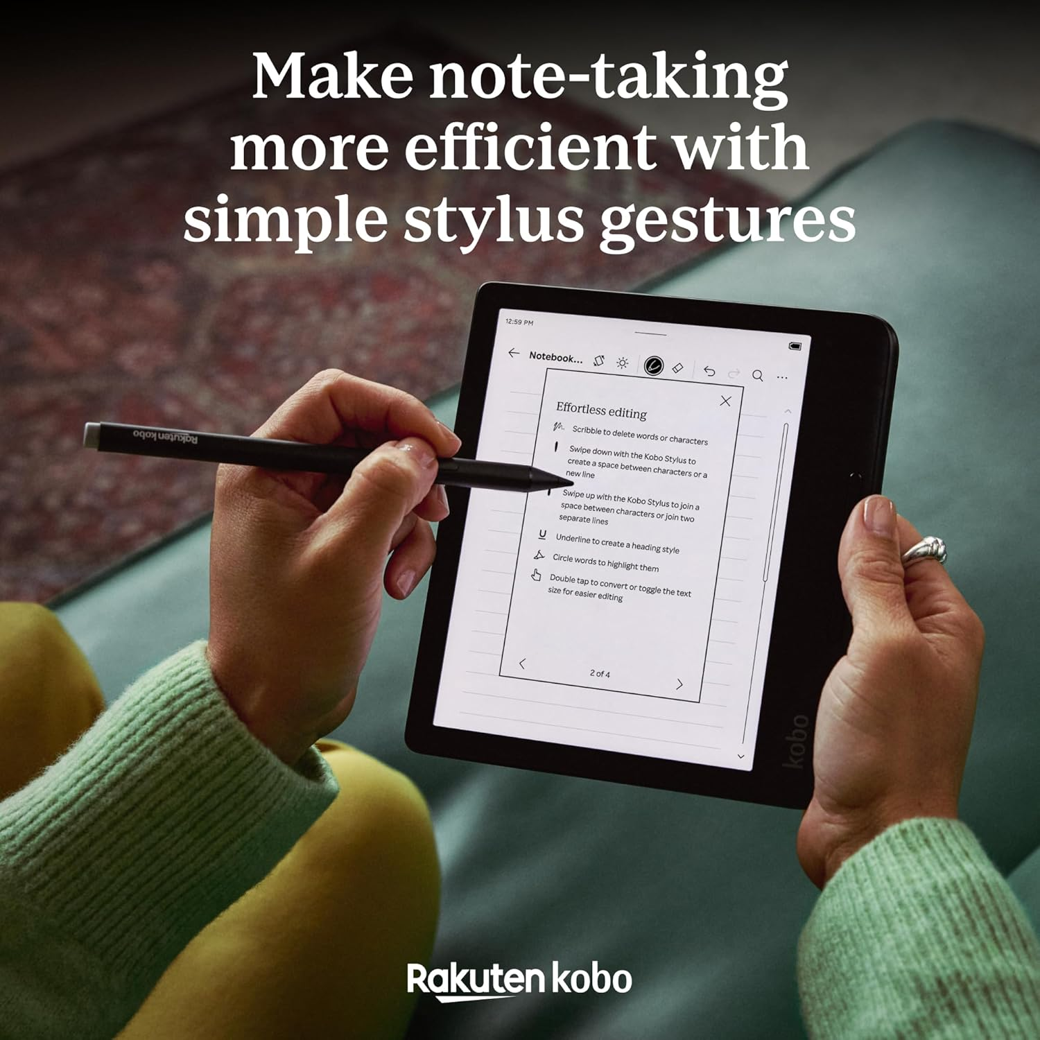 Kobo Stylus 2 | White | Mark Up, Write Notes and Make Highlights | Rechargeable via USB-C |Compatible with 7" Libra Colour Ereader & Kobo Sage Ereader image number 4