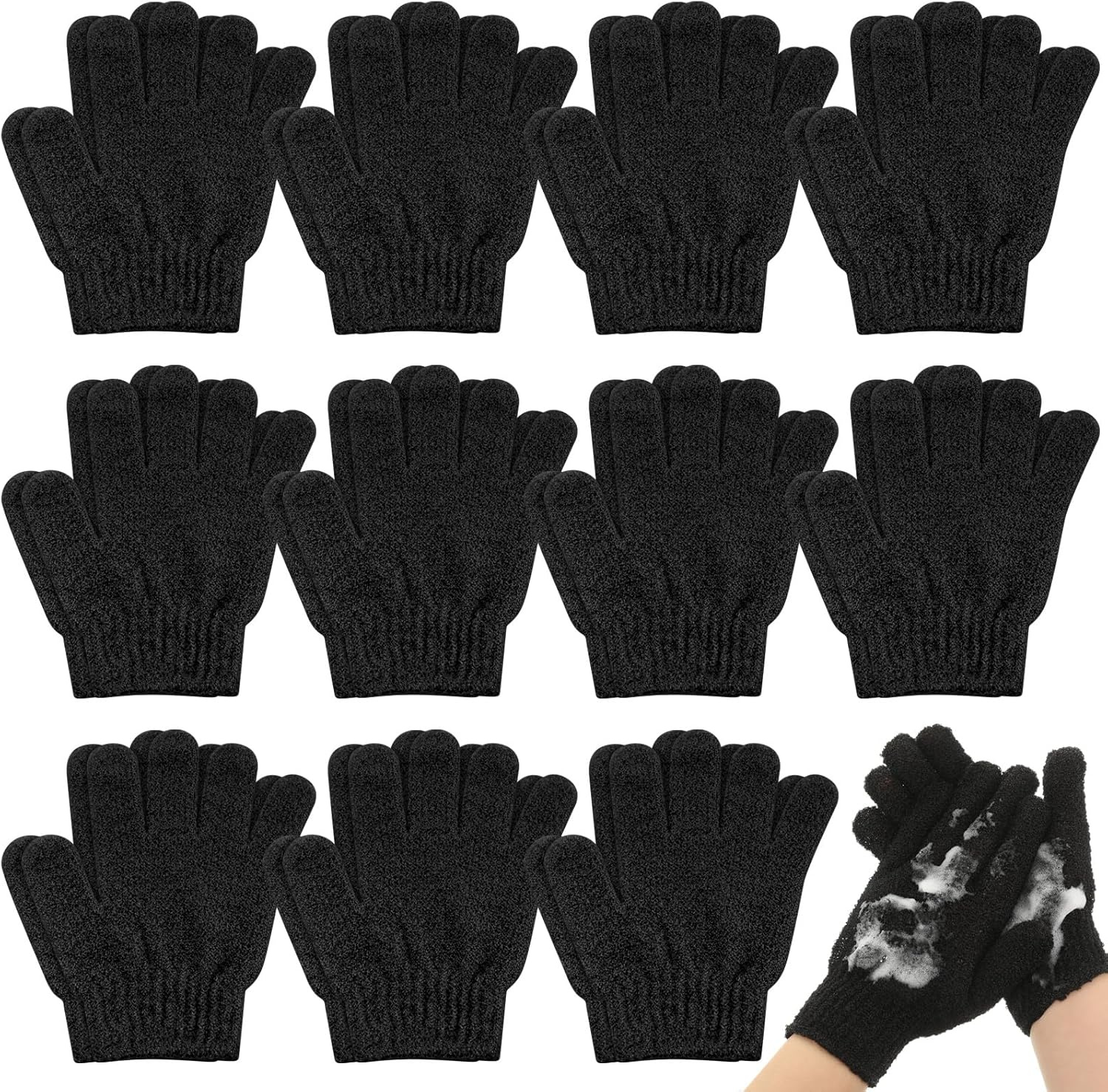 Ramede 30 Pair Exfoliating Gloves Double Sided Nylon Colorful Shower Gloves for Men Women Beauty Spa Massage Shower Deep Clean Body Skin Bathing Scrubber Accessories (Black) image number 4