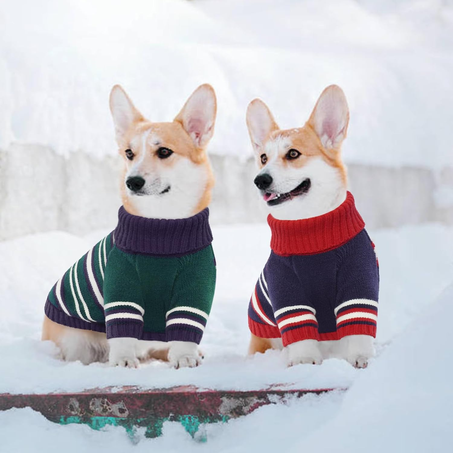 Kuoser Dog Sweater,Warm Dog Sweaters for Large Dogs,Turtleneck Thick Large Dog Sweater Christmas Outfit,Pet Winter Clothes Doggie Knitwear Girl Boy for Holiday(2Xl,Green Strips) image number 3