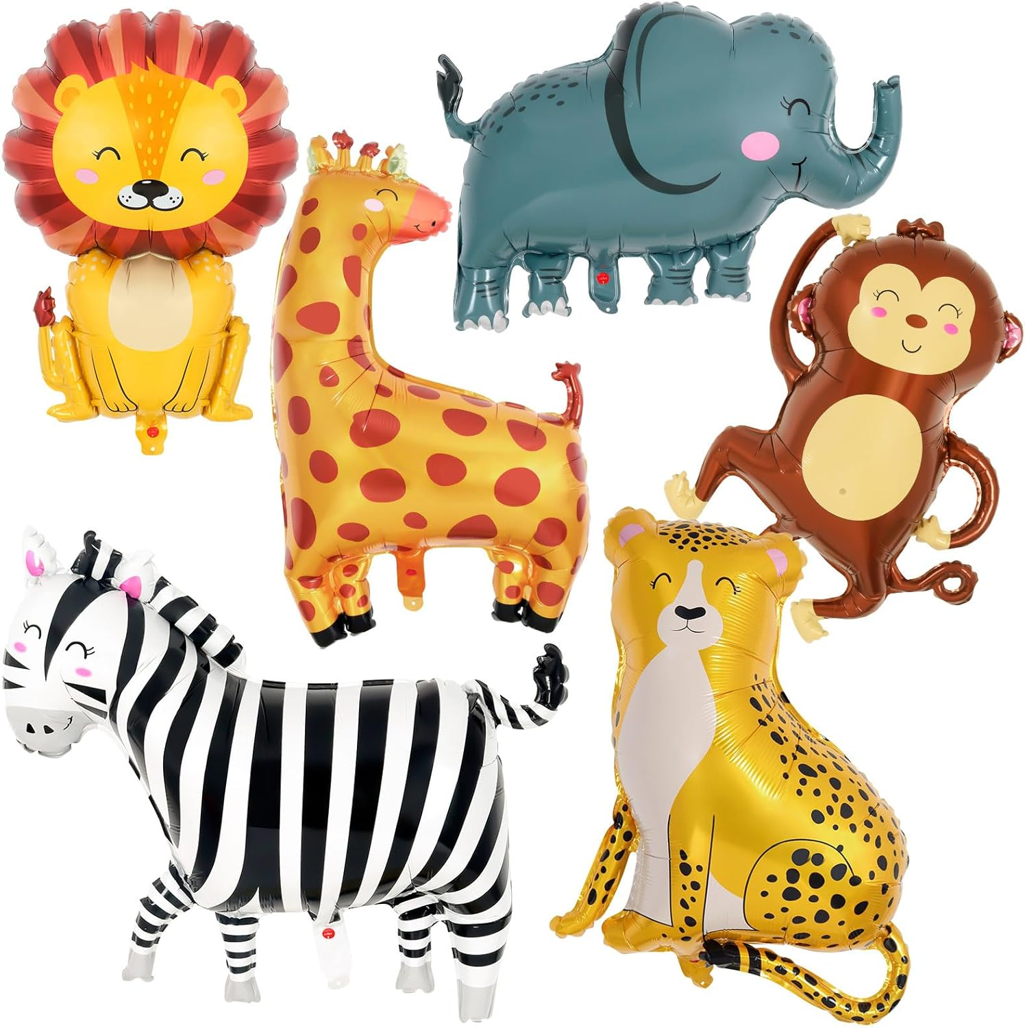 6 Pcs Jungle Safari Animals Foil Balloons,Giant Zoo Animal Balloons Zebra Elephant Monkey Lion Giraffe Leopard Shaped Animal Balloons for Wildlife Theme Birthday Party Decorations image number 3