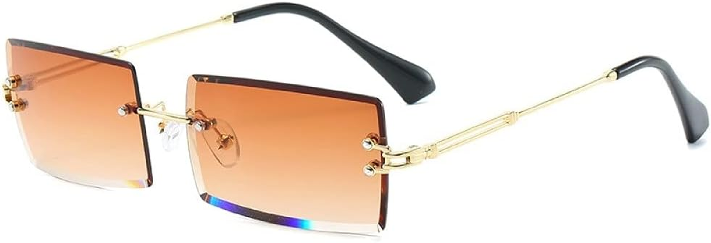 Fashion Rimless Sunglasses Women Trendy Small Rectangle Sun Glasses Summer Traveling Style UV400 Gold Shades for Men