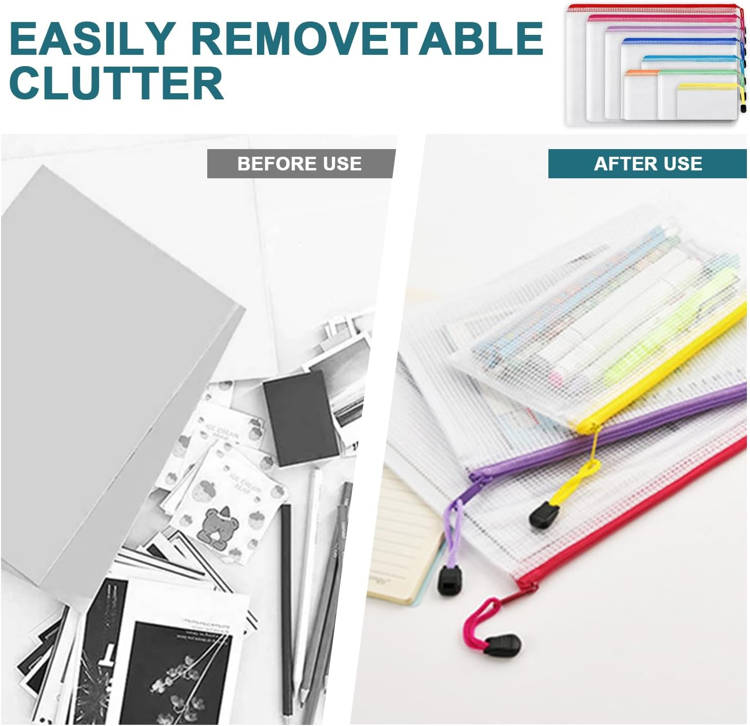 32Pcs Mesh Zipper Pouch, Mesh Zipper Pouch Document Bag, B4|A4|B5|A5|B6|A6|B8|Bill Site, Waterproof Zipper Bags, Plastic Document Pouch for Office, Home and Business Travel, 8 Sizes 8 Colors image number 3