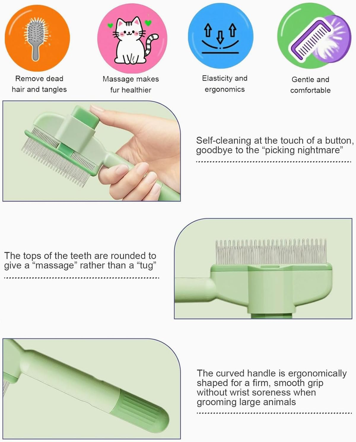 2 X Fur Shine Brush, Self-Cleaning Cat Brush, Massaging and Detangling Tangles and Hair, Fur Shine Brush, Suitable for Long and Short Haired Dogs, Cats and Pets image number 4