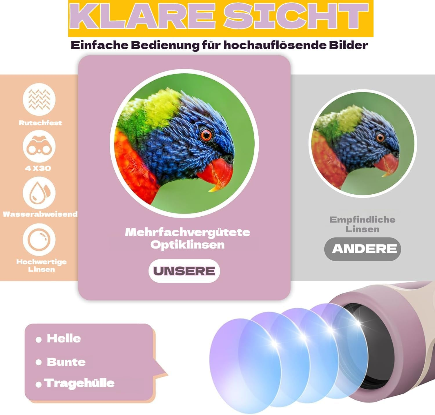 Binoculars for Children, Children'S Binoculars Toy for 3 4 5 6 7 8 Years Boys and Girls Set with Magnifying Glass & Compass - Birthday Gifts Outdoor Toy for Children Aged 3-8 Years (Pink) image number 5