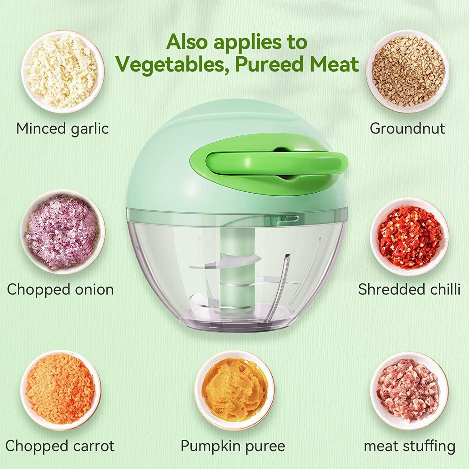 Garlic Mincer, Mini Chopper, Quick & Easy, Dishwasher Safe, Green, 180Ml
