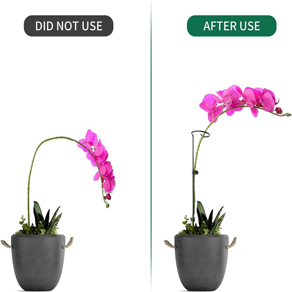 20 Pack 13.8 Inch Green Metal Single Stem Flower Garden Plant Support with 40Pcs Plants Clips, Plant Cage Support Ring for Amaryllis Orchid Peony Rose Tomato image number 4