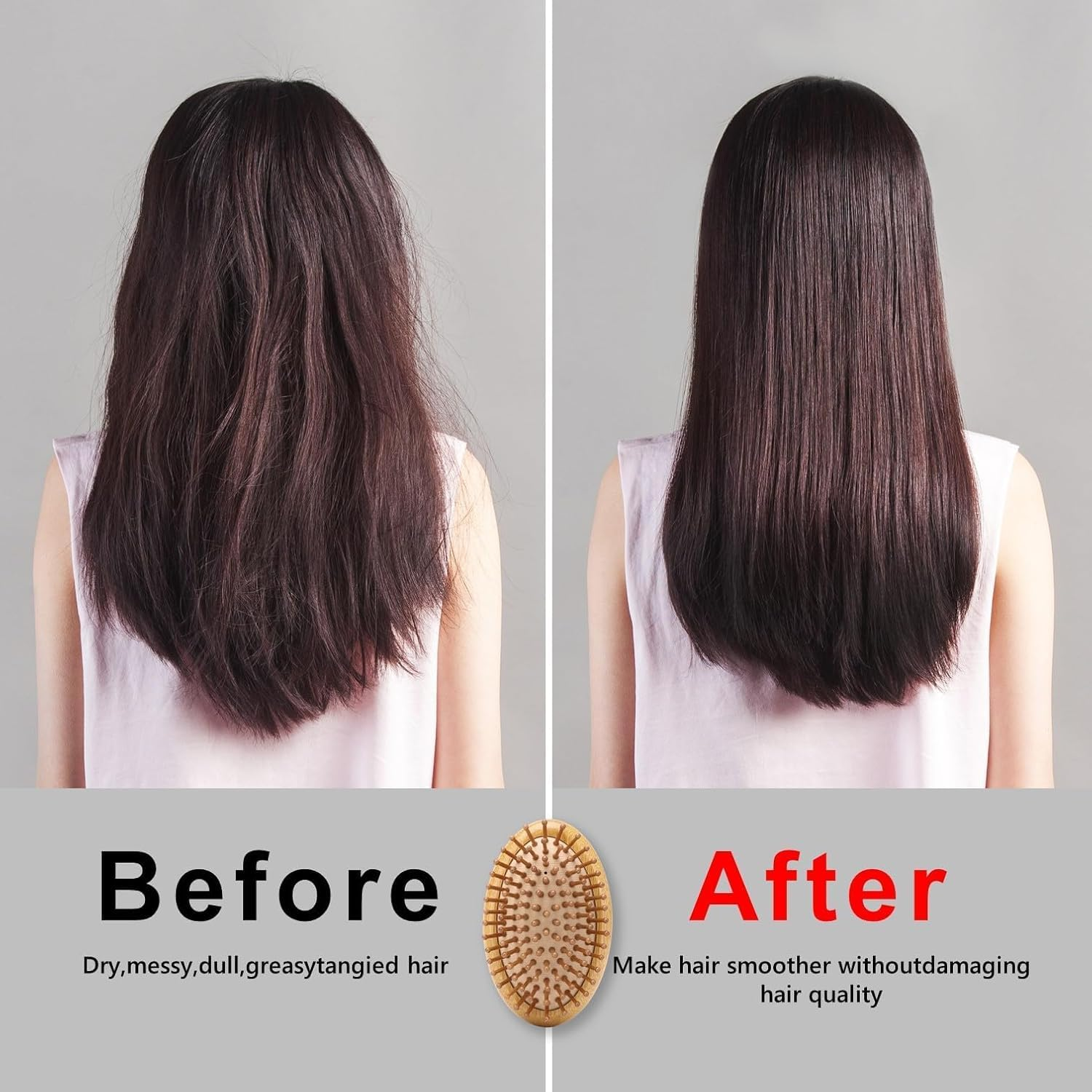 Natural Bamboo Paddle Hair Brush, 2Pcs Bamboo Paddle Hairbrushes,No Handle Scalp Care Styling Comb,Wooden Air Cushion Comb for Massaging Scalp