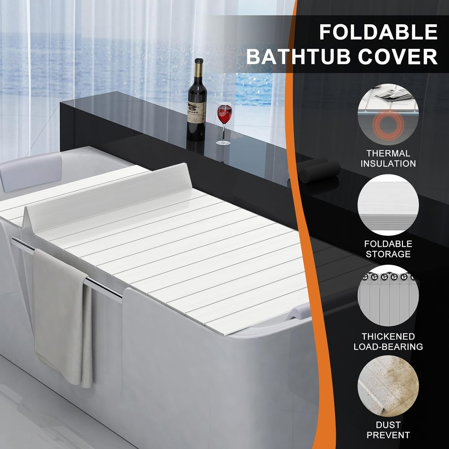 Orifesio Bathtub Cover, 170 X 75 Cm Foldable PVC Bath Board, Dustproof Insulation for Home, Bathroom, SPA, White image number 5