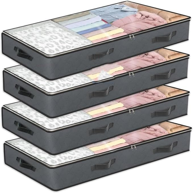 PETHOMEAU under Bed Storage Containers, 90L Large Capacity, Grey, 4 Pack, Reinforced Handle, for Comforters, Sheets, Clothes, Bedroom, College Dorm Organization image number 2