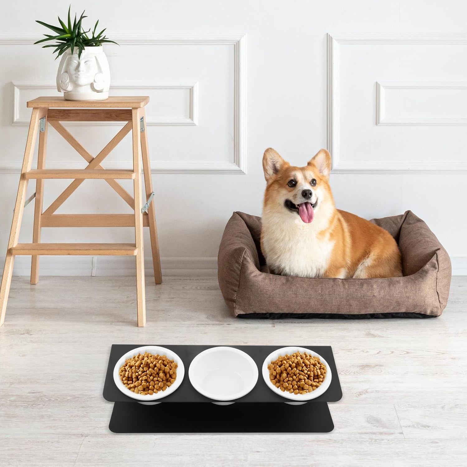 Raised Cat Bowl, Set of 3, 300 Ml, 15&deg; Tilted Ceramic Feeding Bowl, 43 X 14.5 X 11 Cm, Cat Feeding Station, Cat Bowl Set, Cat Feeding Bowl, Raised Feeding Bowls for Small Dogs Cats image number 2