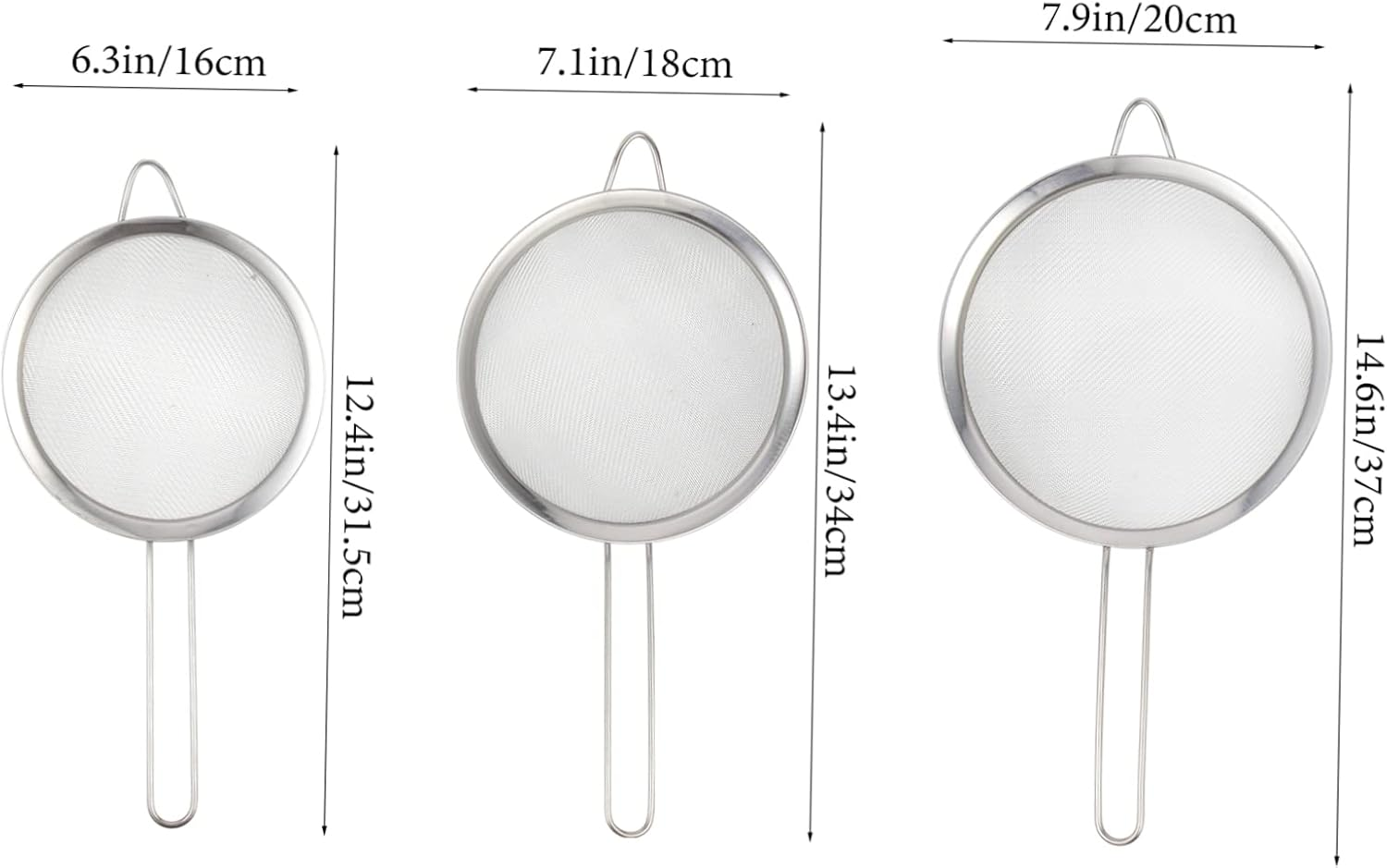 GRIRIW 3Pcs High Efficiency Stainless Steel Colander Fine Mesh Sieve for Flour Sifting Kitchen Accessory