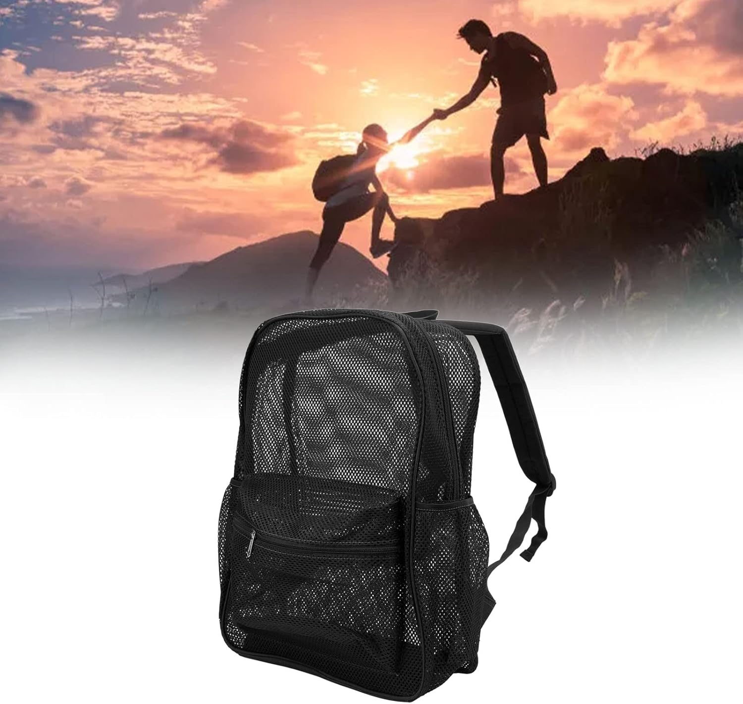 Mesh Backpack, Heavy Duty Large Capacity Mesh School Bag, Washable See through Backpack for Swimming Beach Sports - Gray image number 2