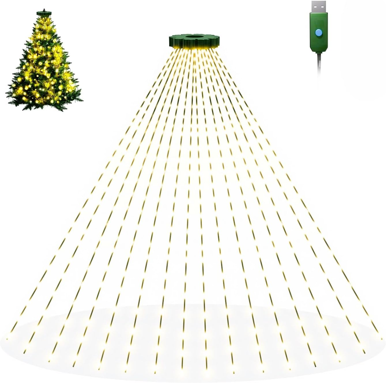 Christmas Lights for Tree, 400 Leds Christmas Tree Lights Indoor with Memory Function & 8 Modes, 2M X 20 Lines Fairy Lights for Christmas Tree Decorations (Warm White)