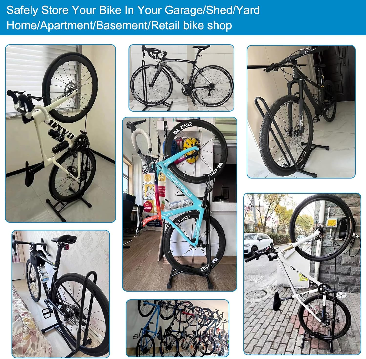 Bike Stand Freestanding Bicycle Stand Space Saving Vertical Bike Storage for Mountain/Road/Kids Bike. Bicycle Floor Parking for Indoor/Outdoor. Bike Rack for Maintenance 3 in 1 Repair Stand. image number 4