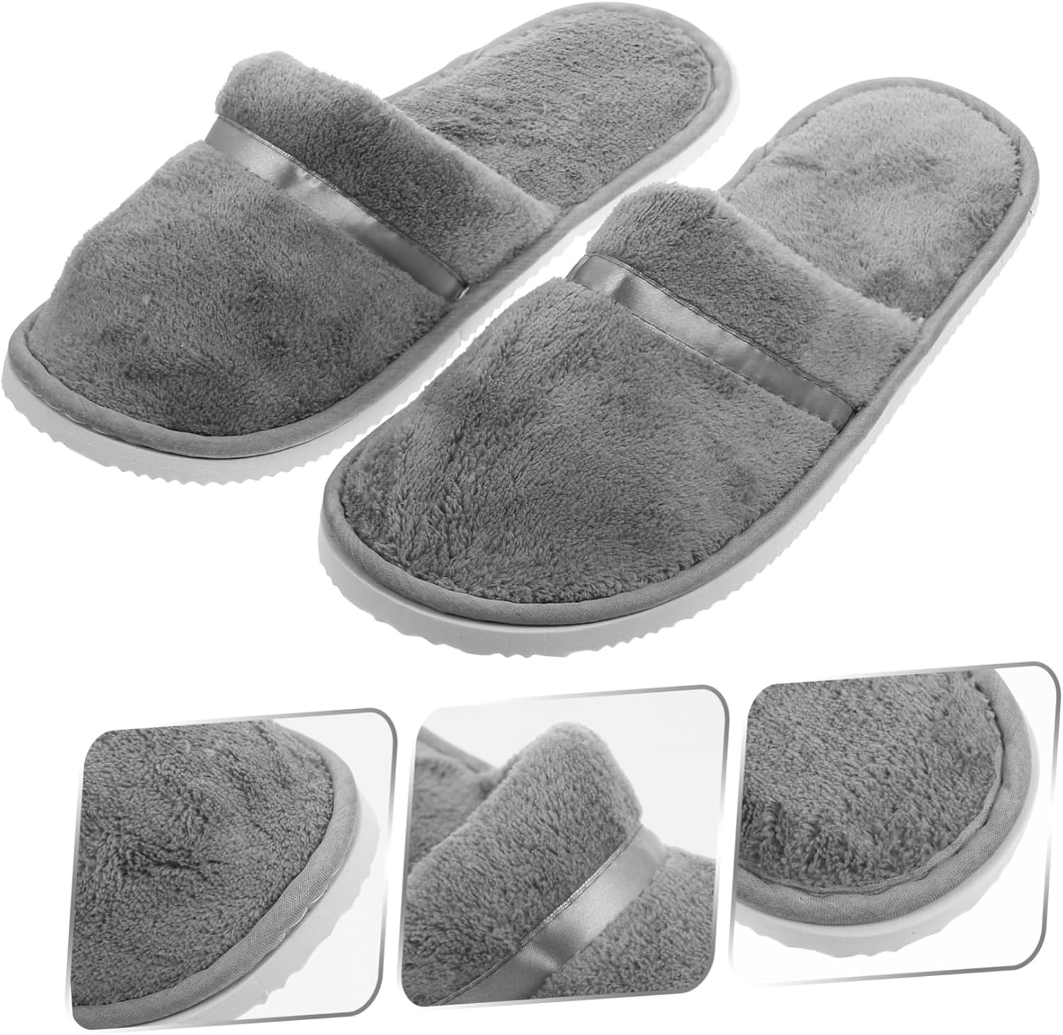 OATIPHO 2Pairs Women Fluffy Slippers Hotel Unisex Fleece Spa Slippers Breathable Bathroom Guest image number 3