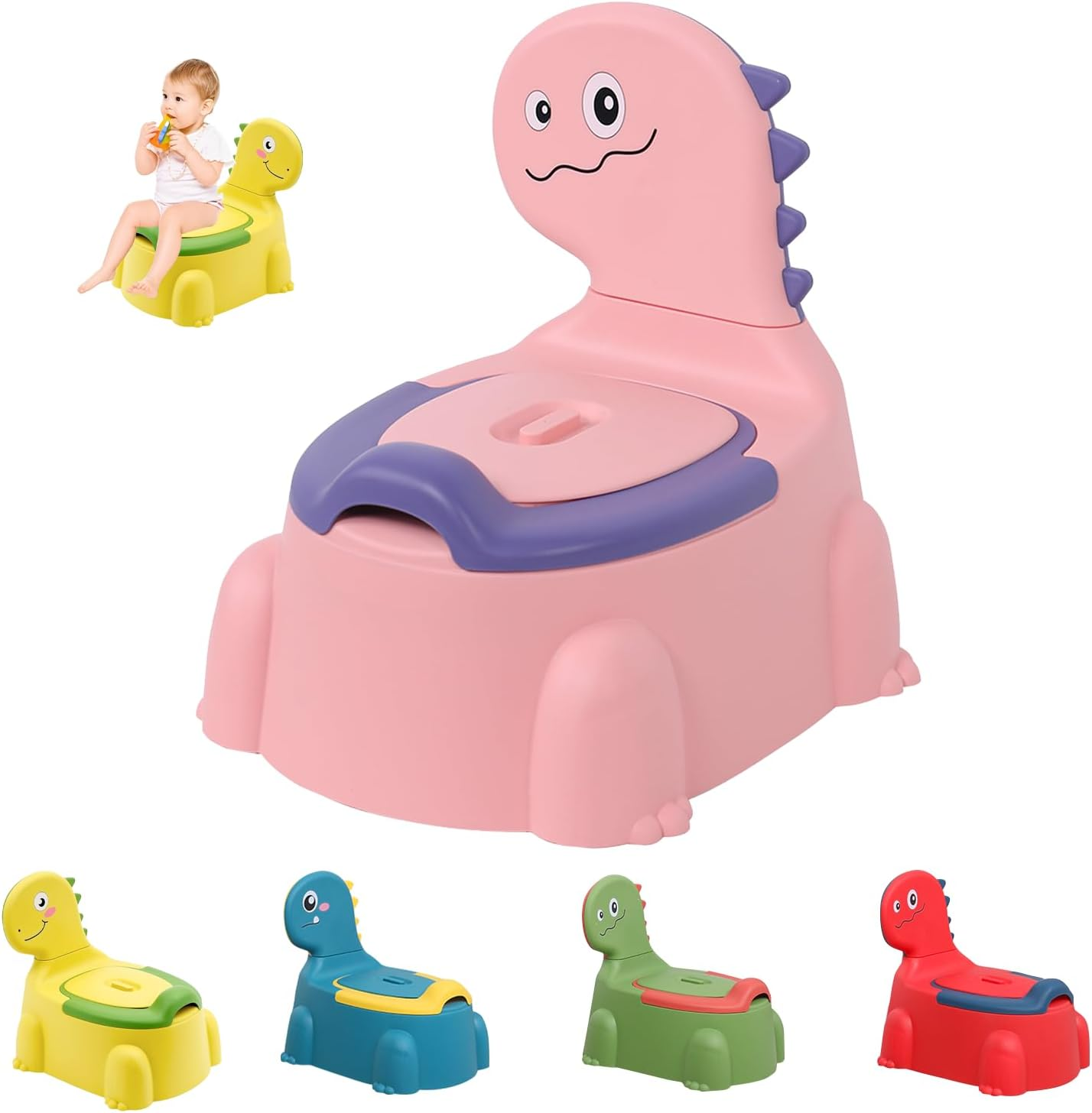 Kids Potty Seat - Dinosaur Potty Training Seat with Lid, Comfortable Toddler Toilet Seat for Boys and Girls Aged 1-6 Years Old(Yellow)