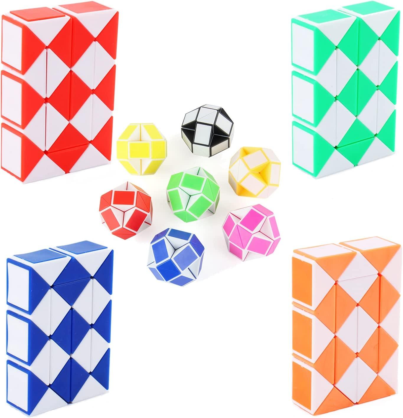 Large Size 8 PCS 24 Blocks Magic Snake Cube,Magic Snake, Magic Ruler, Plastic Puzzle Cube, Finger Sensory,Snake Puzzles for Stress Relief,Party Favours, Random Color image number 1