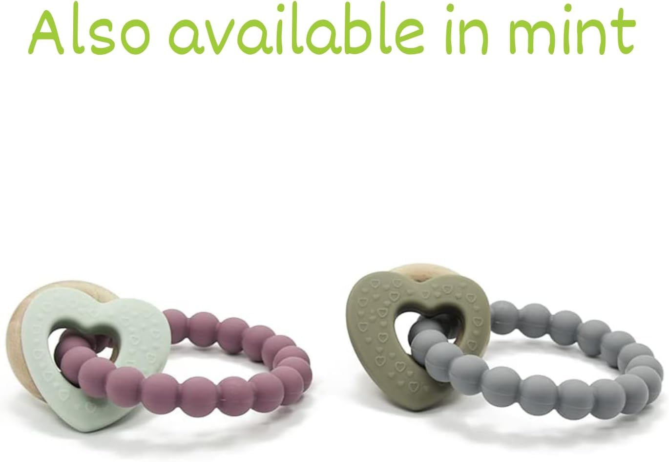 Playette Silicone & Wood Heart Teether - Grey image number 2