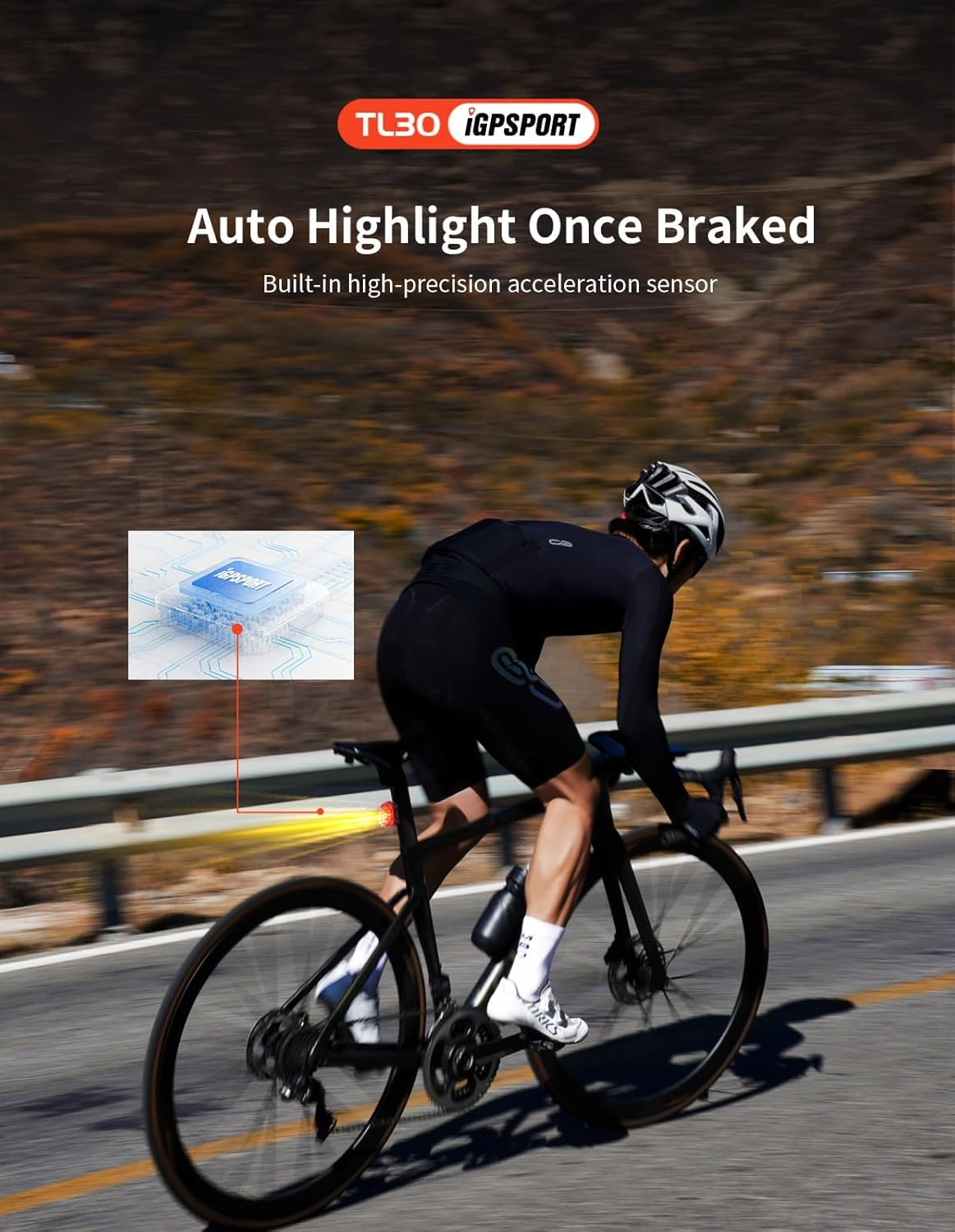 Igpsport TL30 Smart Rear Bike Light, Bluetooth 6 Modes Rechargeable 50H Run Time IPX7 Waterproof Bicycle Tail Light image number 2