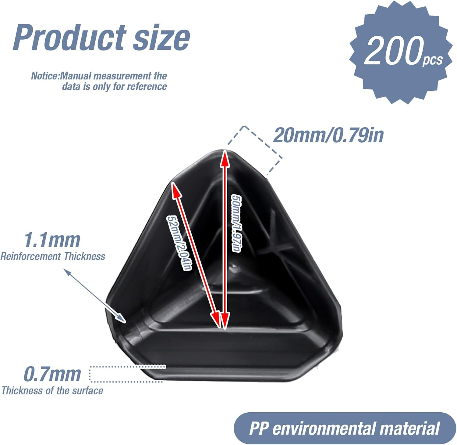 EATAKWARD 200 Pcs Packaging Edge Protectors, Plastic Heavy Duty Edge Corner Protector Golder, Shipping Box Corner Protectors Corner Guards for Boxes, Cartons, Panel Packaging, Black, 2'' X 2'' X 2'' image number 3