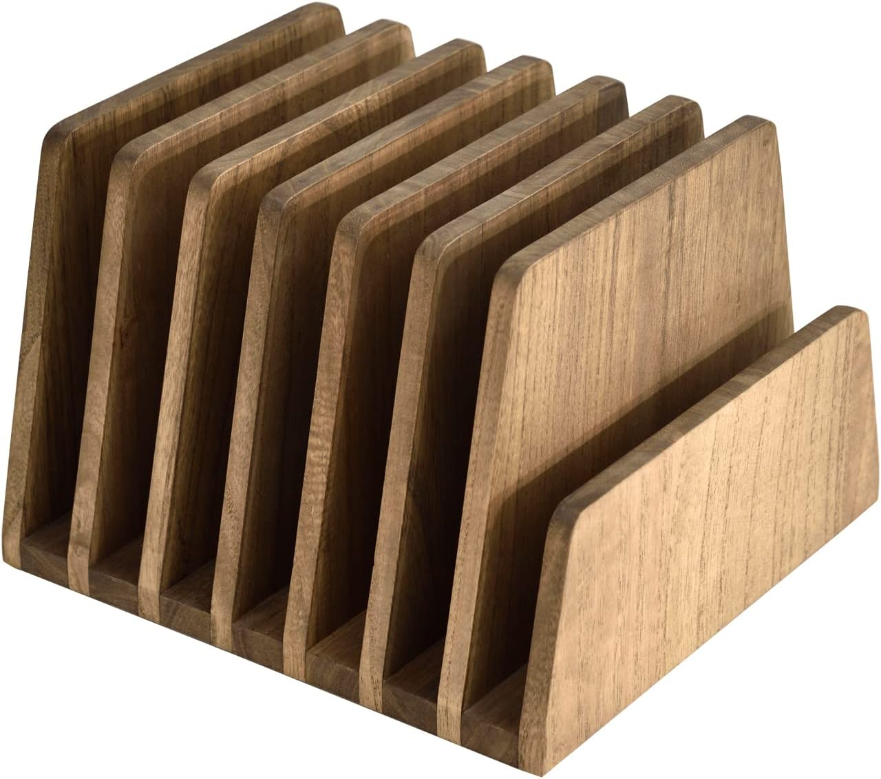 KIRIGEN Wood File Mail Organizer 7 Slots File Paper Holder Desktop Wood Document Letter Holder Organizer for Home Office Brown (7KWJJ-DBR) image number 5