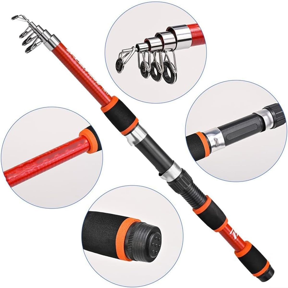 AIMALL 1.8M Telescopic Fishing Rod &ndash; 5-Section Lightweight Glass Steel Pole, Compact 16.7 Inch Closed Length, Multi-Colour Options for Sea and Freshwater Fishing - Orange image number 6