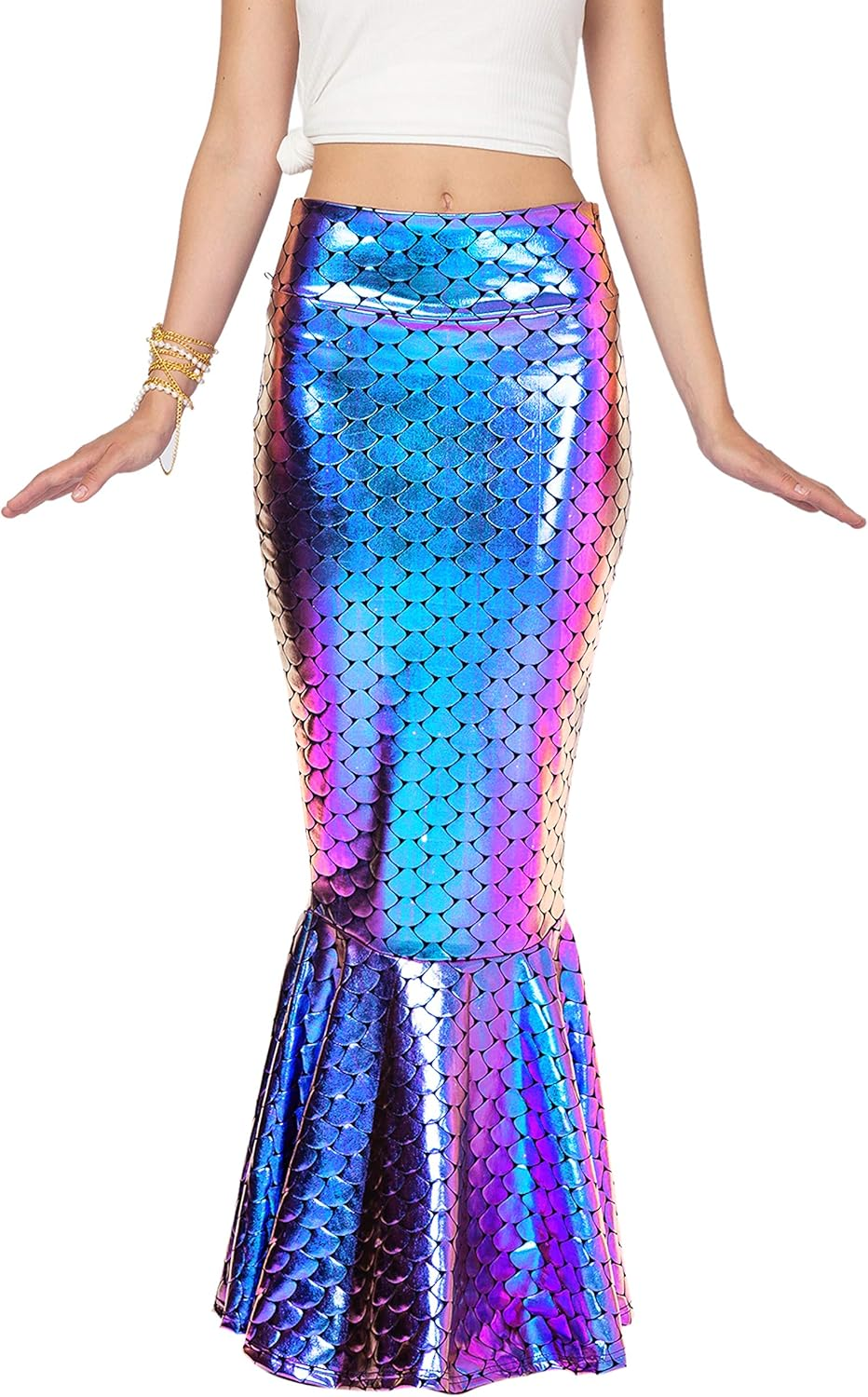 Spooktacular Creations Adult Metallic Hologram Shiny Mermaid Skirt Costume Role Play for Halloween Costumes Party Events image number 4