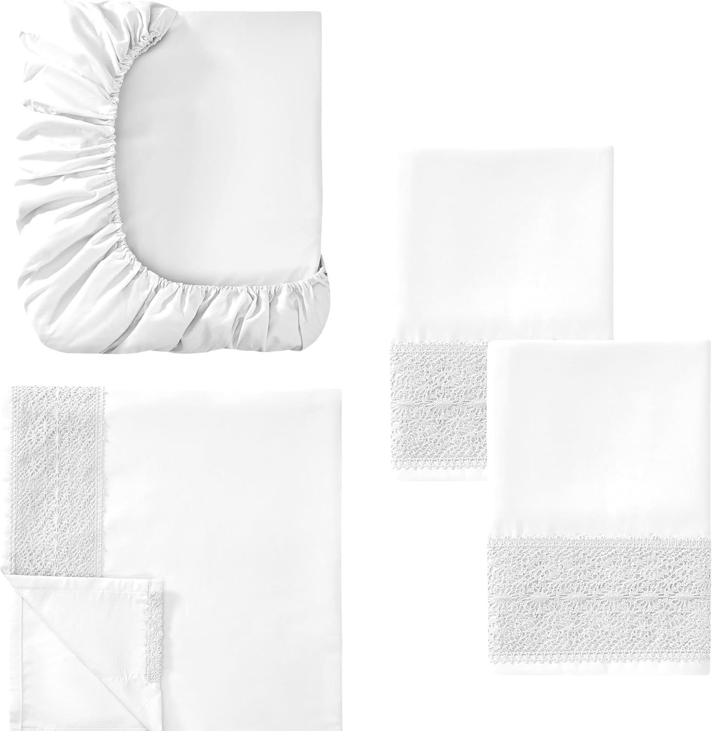 Modern Threads Soft Microfiber Crochet Lace Sheets - Luxurious Microfiber Bed Sheets - Includes Flat Sheet, Fitted Sheet with Deep Pockets, & Pillowcases White Queen image number 2