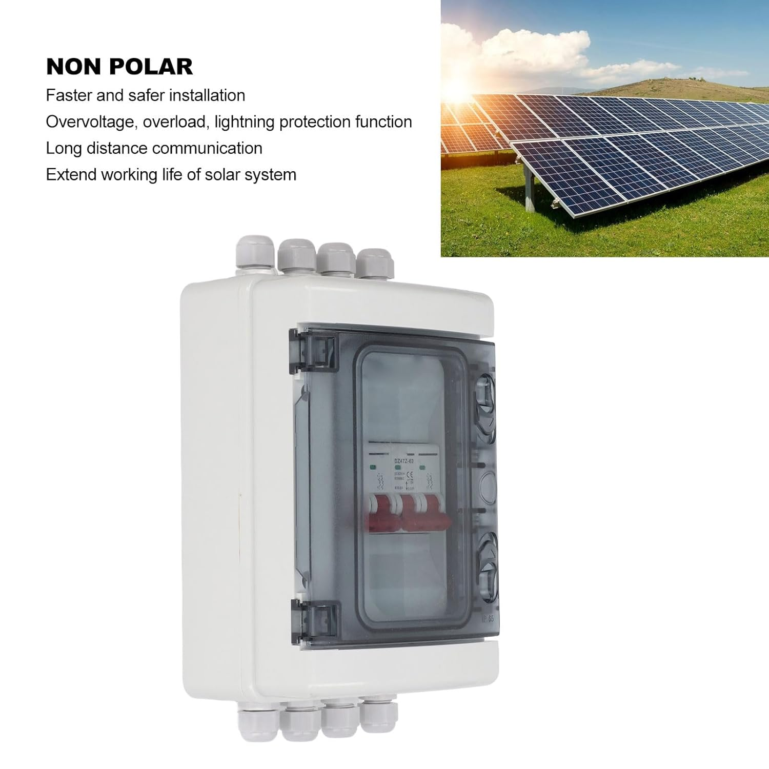 Miniature DC Switch Box, IP65 Waterproof 2 in 2 Output 500V UV Resistant Solar Photovoltaic Switch Box for RV (63A) image number 4