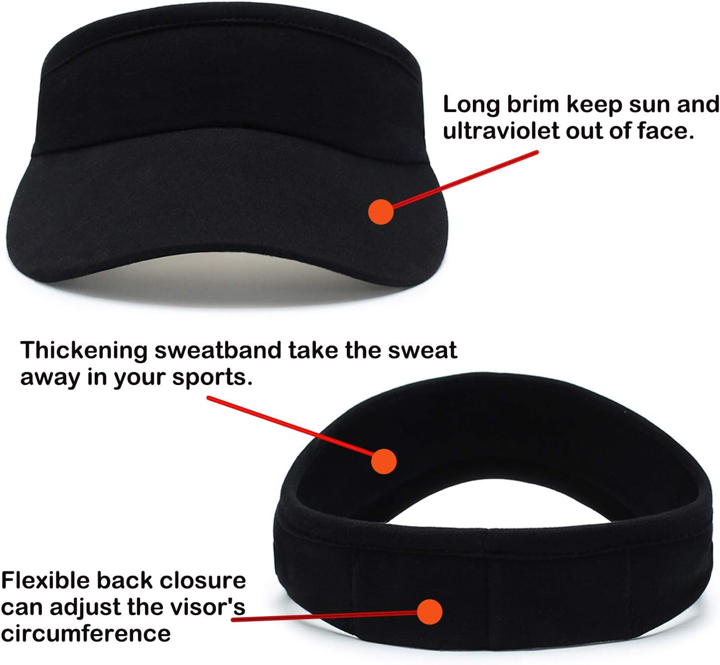 Sun Visors for Women and Men, Thicker Sweatband Adjustable Sun Hat Caps image number 1