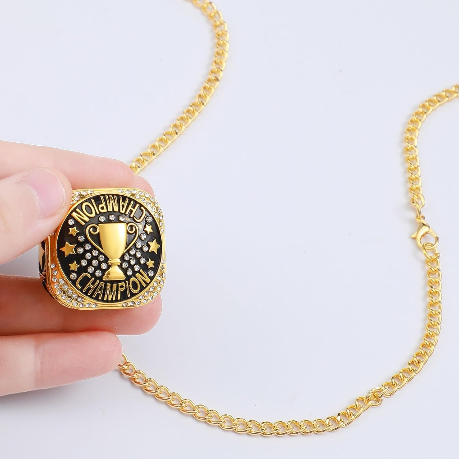 Highergo 10 Pcs Championship Rings with Display Neck Chain and Stand Baseball Soccer Volleyball Champion Rings MVP Most Valuable Trophy Rings for Tournament Winner Award Gift image number 4