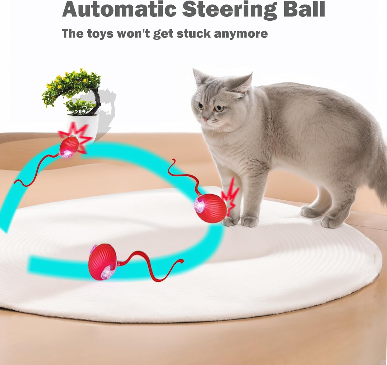 SZMDLX Interactive Rolling Cat Dog Ball with 3 Modes, 3 Colors Replacement Covers & Ropes, USB Rechargeable, Intelligent Automatic Moving Toys for Cats Dogs Pets image number 3