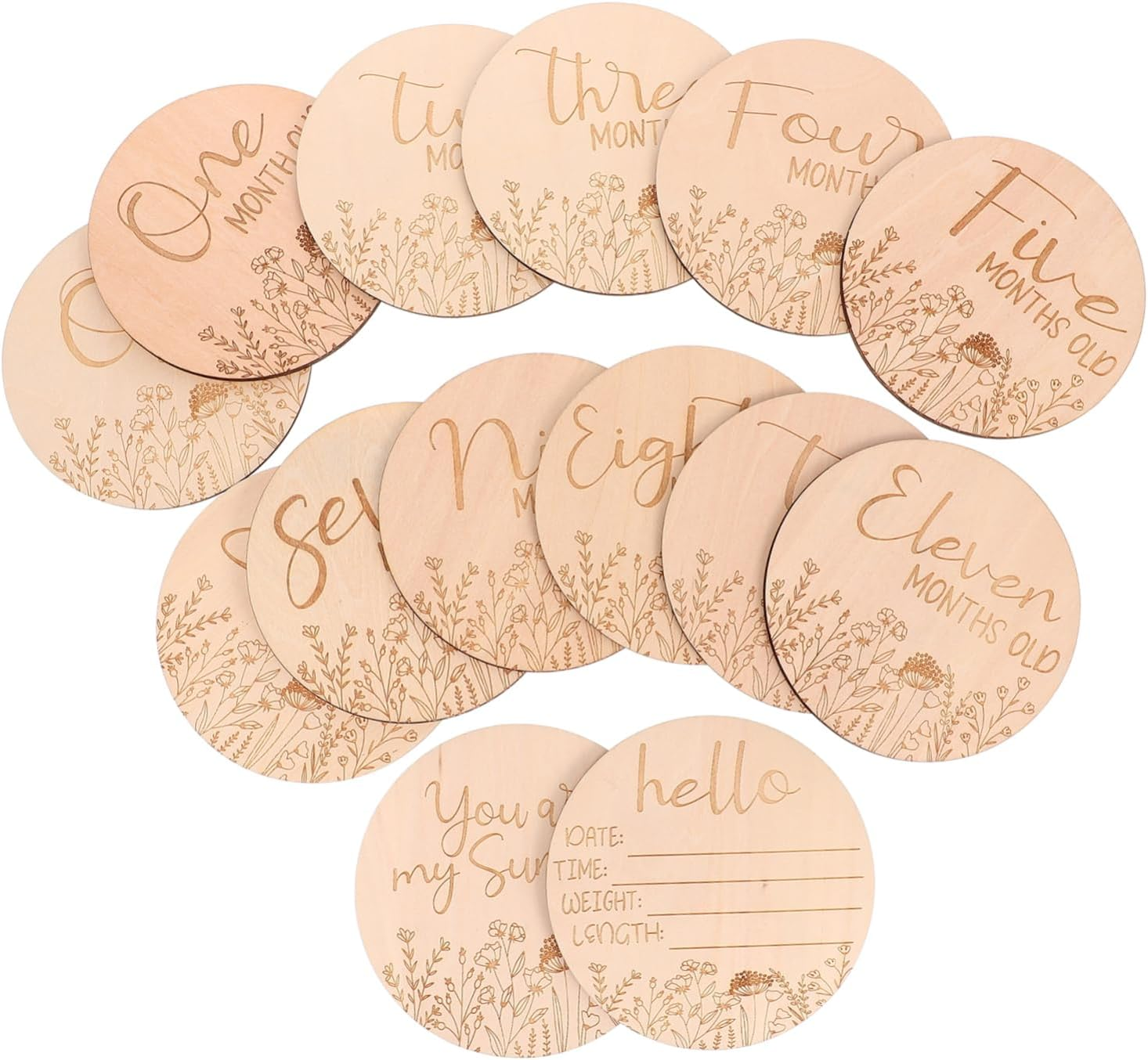 Minkissy 14Pcs Wooden Monthly Milestone Cards Set Photo Prop Cards for Parents for Documenting Growth and Special Moments Decorative Milestone Wooden Circles image number 5