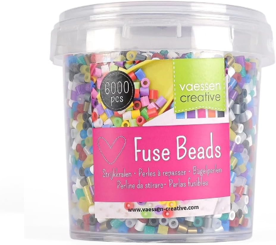 Vaessen Creative Fuse Beads, Glowmix, Set of 6000 Pieces for DIY Crafts with Kids, Making Jewelry, Homemade Decorations and Other Crafty Ideas, Neon Glow Mix, 5Mm