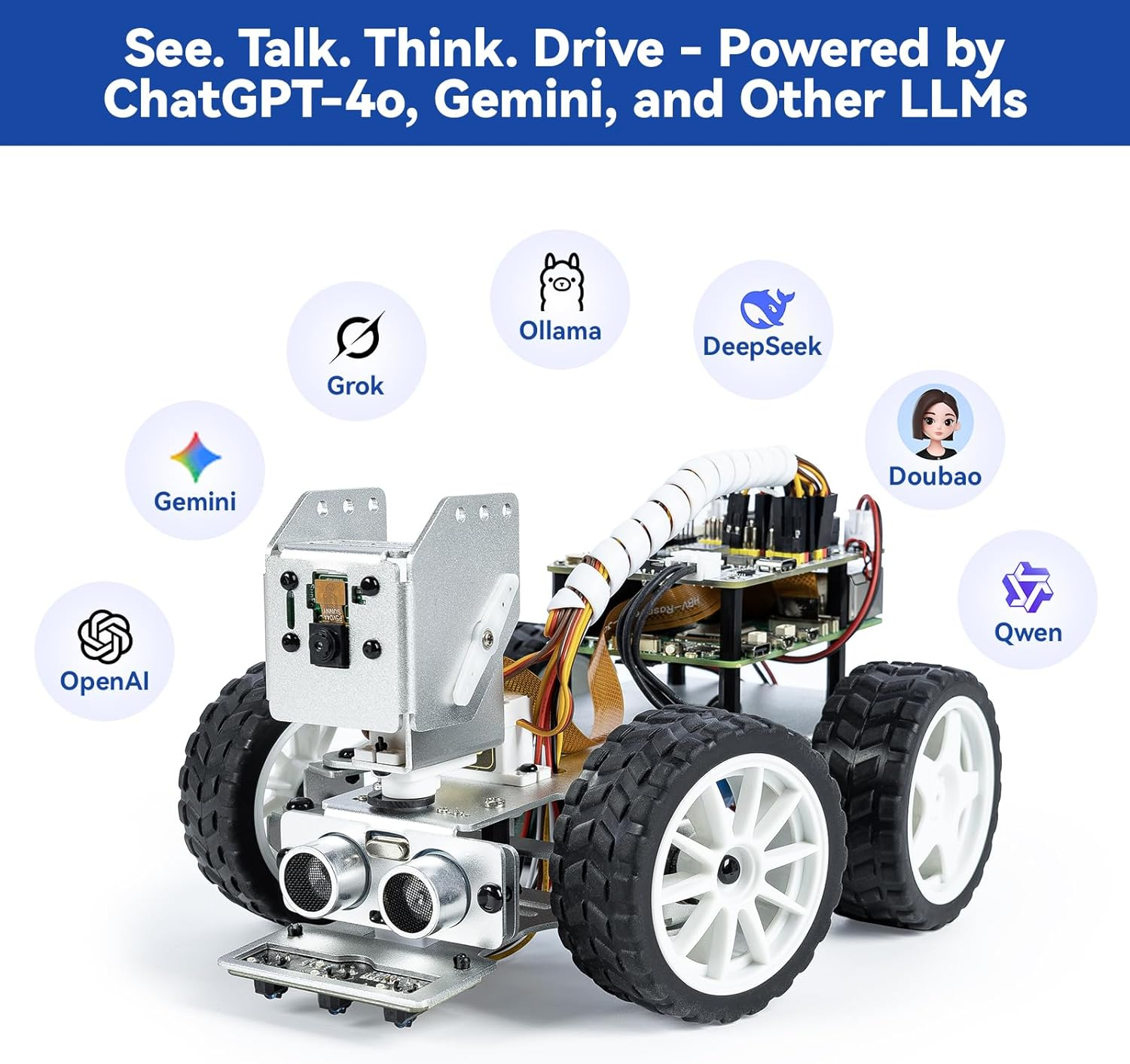 Sunfounder Picar-X AI Video Robot Car Kit for Raspberry Pi 5/4/3B+/Zero 2W, Llms Chatgpt-4O/Gemini/Grok, Voice&Video Recognition, Python, Scratch, Camera, Batterry (RPI NOT Included) image number 1