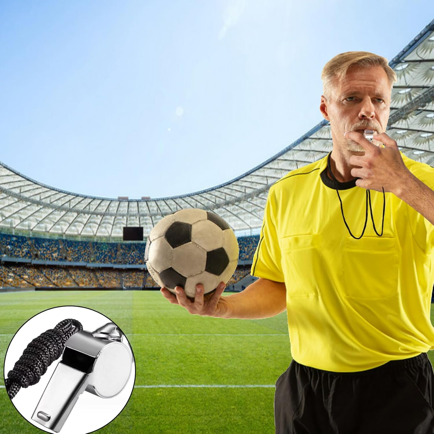 SHUBEIEUMI 2 Pack Stainless Steel Whistle, Sports Whistle with Lanyard, Loud Crisp Sound Whistles, Referee Whistle for Outdoor Activities, Referees, Coaches, Lifeguards, Soccer, Emergency image number 1