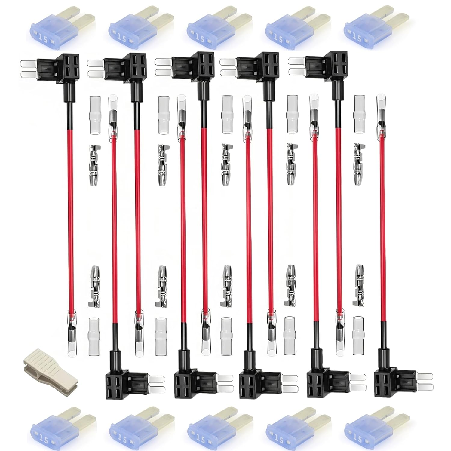 10 Pack Micro2 Add-A-Circuit Fuse Tap Kit with Fuse Puller &ndash; Automotive Piggy Back Fuse Holders with Wire Harness for Car, Truck, SUV, Caravan, Boat Ozchillon (10, 10AMP)