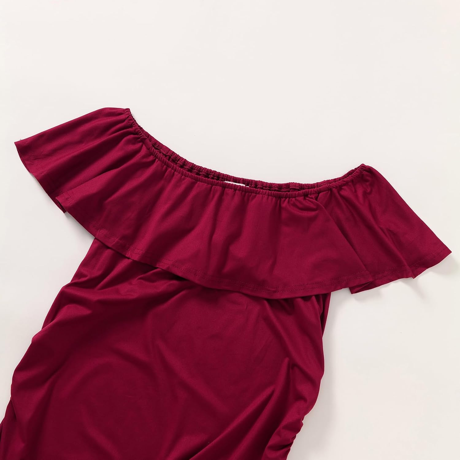 Women'S Ruffle off Shoulder Maternity Dress Knee Length Bodycon for Baby Shower image number 5