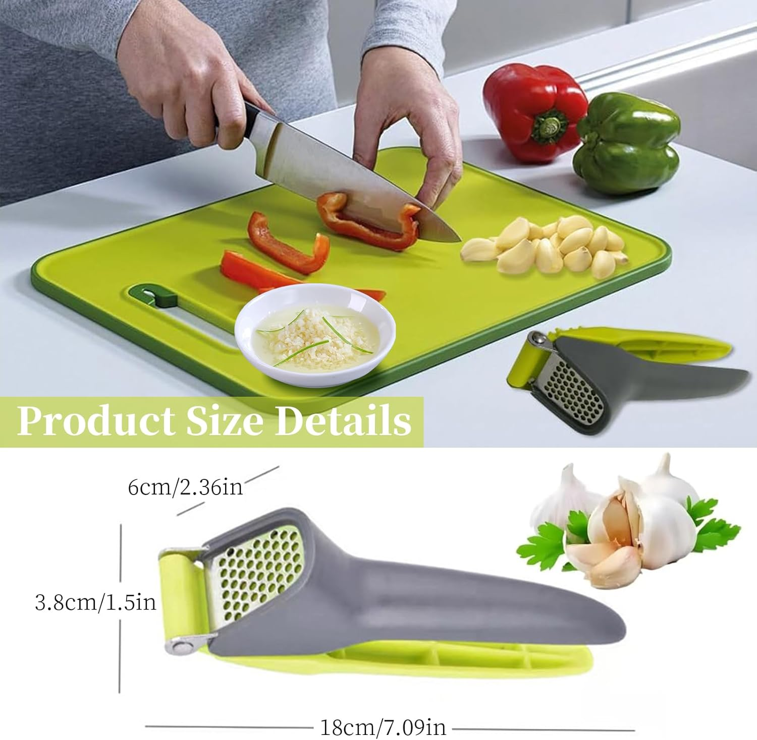 Professional Garlic Press, Rust-Resistant Stainless-Steel Mincer & Crusher, Convenient Efficient Manual Garlic Grinder, Kitchen Gadget for Fresh Ginger & Garlic, Easy-Clean, Dishwasher Safe (2 PCS)