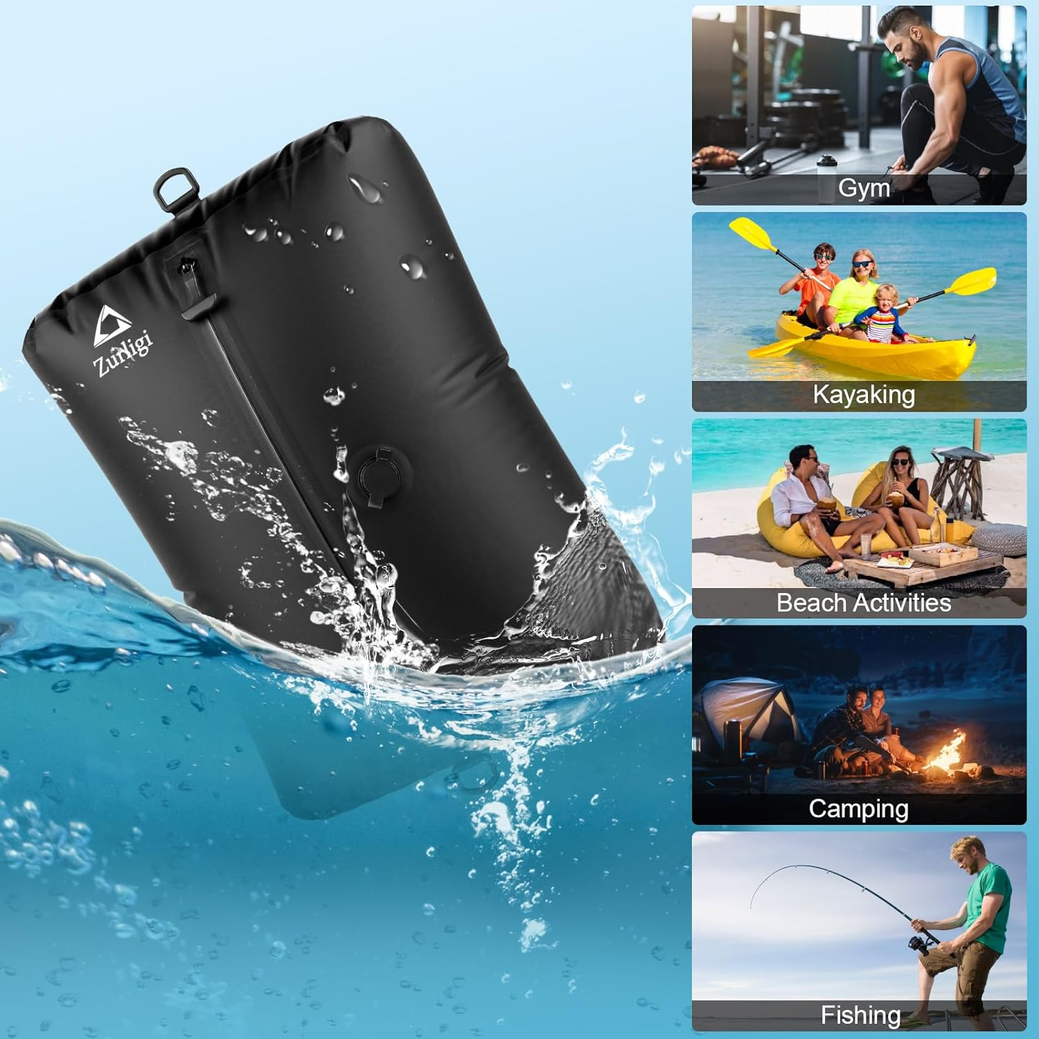 Zurligi Vacuum Compression for Travel with Pump, 40L Vacuum Compression Bag with Adjustable Shoulder Strap, IP67 Reusable Travel Packing Cubes for Luggage, Backpack, Suitcase, Gym, Swim (1) image number 5