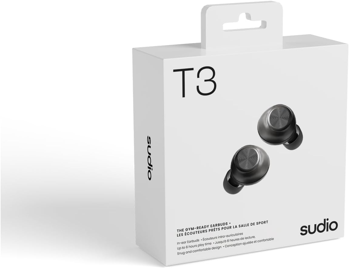 Sudio T3BLK True Wireless In-Ear Headphones, Bluetooth 5.4, Equipped with ENC, Black