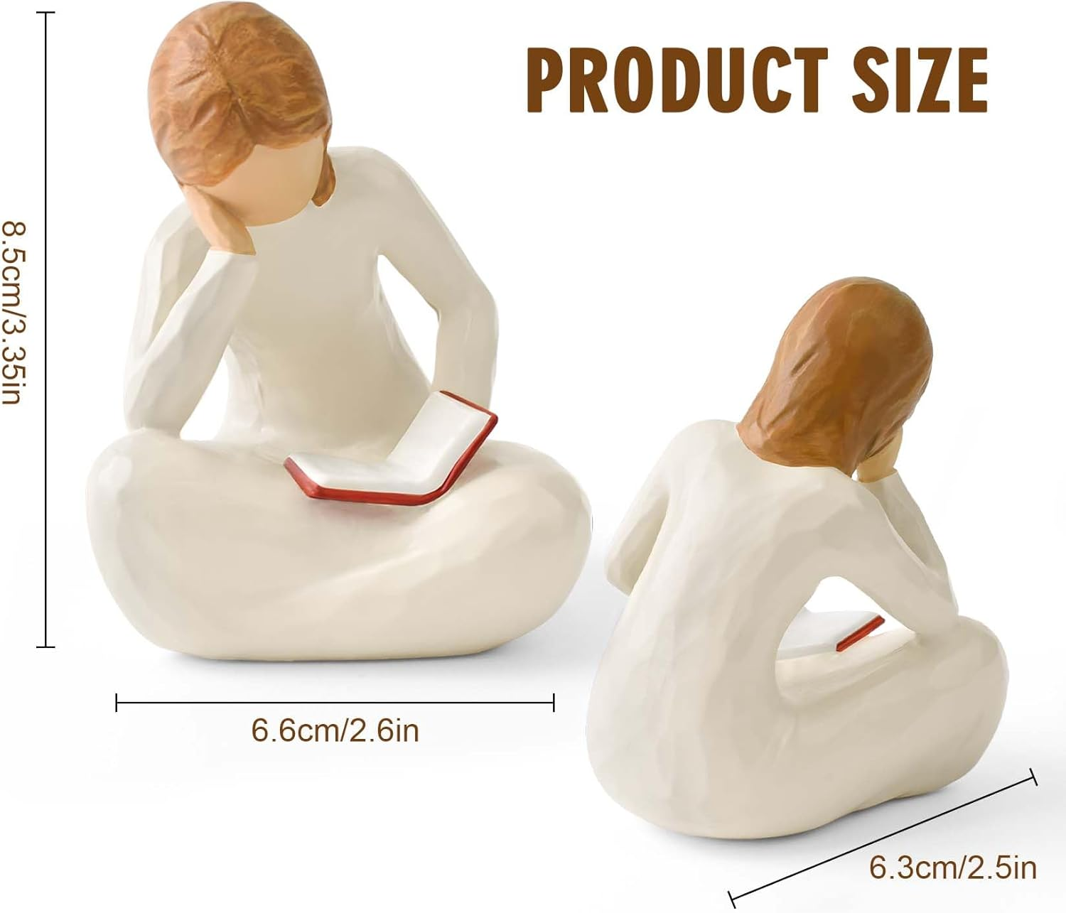 Cuayaes Reading Thinker Statue Book Lover Gifts for Women Readers, Graduates, Students, Teachers, Bookshelf Decor Aesthetic Sculpture Home Decor for Shelves Desk Office Living Room image number 2